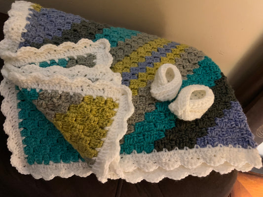 Sweet Snuggle Shells Baby Blanket with Matching Booties